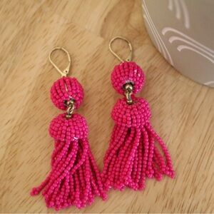 Pink Beaded Tassel Drop Earrings